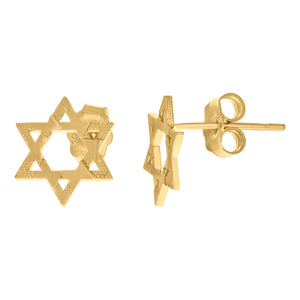 10Kt Yellow Gold Mens Religious Star Of David Stud Earrings