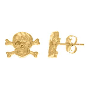 10Kt Yellow Gold Mens Fashion Skull Stud Earrings