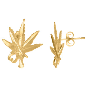 10Kt Yellow Gold Mens Fashion Marijuana Leaf Stud Earrings