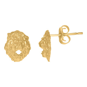 10Kt Yellow Gold Mens Animal Lion Leo Zodiac Sign Stud Earrings