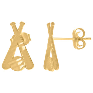 10Kt Yellow Gold Mens Sports Baseball Stud Earrings
