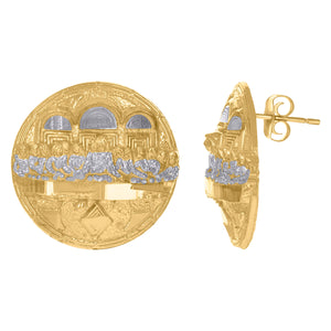 10Kt Two-Tone Gold Mens Religious Last Supper Stud Earrings