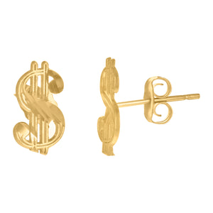 10Kt Yellow Gold Mens Gambling Dollar Sign Stud Earrings