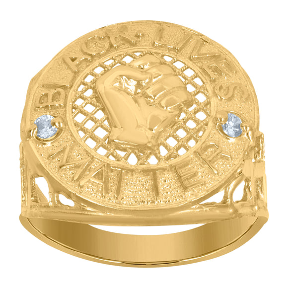 10kt Yellow Gold Mens Cubic-Zirconia Talking Black Lives Matter Ring