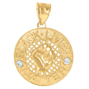 10kt Yellow Gold Mens Cubic-Zirconia Talking Black Lives Matter Charm Pendant