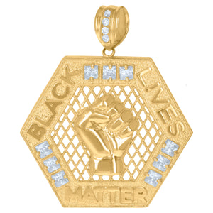 10kt Yellow Gold Mens Princess Cut Cubic-Zirconia Talking Black Lives Matter Charm Pendant