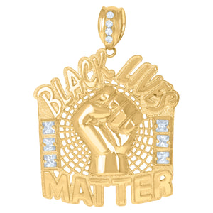 10kt Yellow Gold Mens Princess Cut Cubic-Zirconia Talking Black Lives Matter Charm Pendant