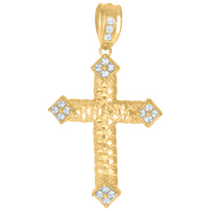 10kt Yellow Gold Mens Cubic-Zirconia Religious Cross Passion Charm Pendant