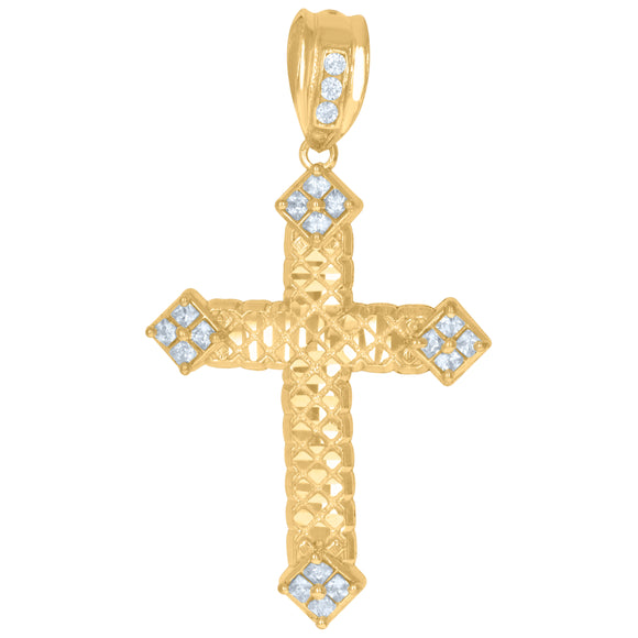 10kt Yellow Gold Mens Cubic-Zirconia Religious Cross Passion Charm Pendant