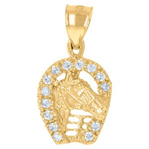 10kt Yellow Gold Mens Cubic-Zirconia Good Luck Horse Shoe Charm Pendant