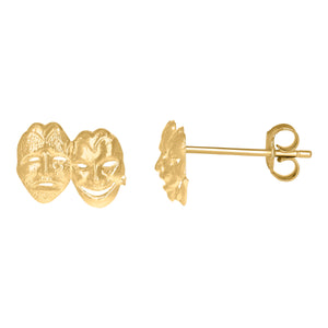 10kt Yellow Gold Mens Comedy Tragedy Mask Theater Stud Earrings