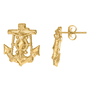 10kt Two-Tone Gold Mens Religious Anchor Crucifix Stud Earrings