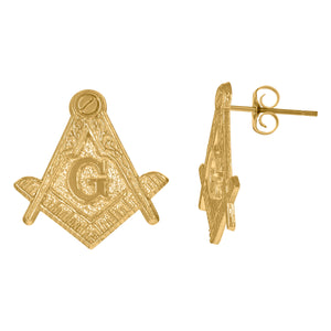 10kt Yellow Gold Mens Occupation Masonic Stud Earrings