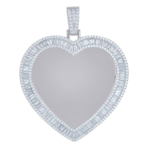 925 Sterling Silver Womens Round Baguette Cubic-Zirconia Heart Picture/Memory Frame Charm Pendant