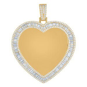 925 Sterling Silver Yellow-Tone Womens Round Baguette Cubic-Zirconia Heart Picture/Memory Frame Charm Pendant
