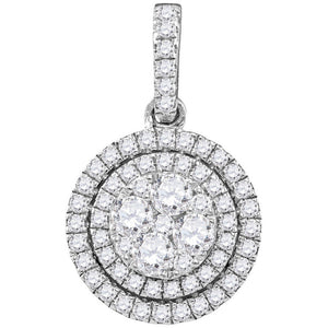 14kt White Gold Womens Round Diamond Double Frame Flower Cluster Pendant 7/8 Cttw