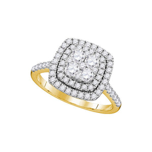 14kt Yellow Gold Womens Round Diamond Square Double Halo Cluster Ring 1 Cttw