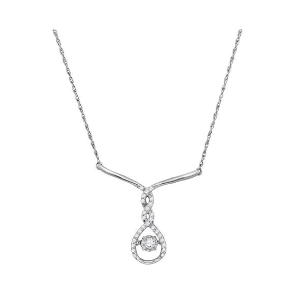 10kt White Gold Womens Round Diamond Moving Twinkle Teardrop Necklace 1/5 Cttw
