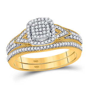 10kt Yellow Gold Round Diamond Bridal Wedding Ring Band Set 1/3 Cttw