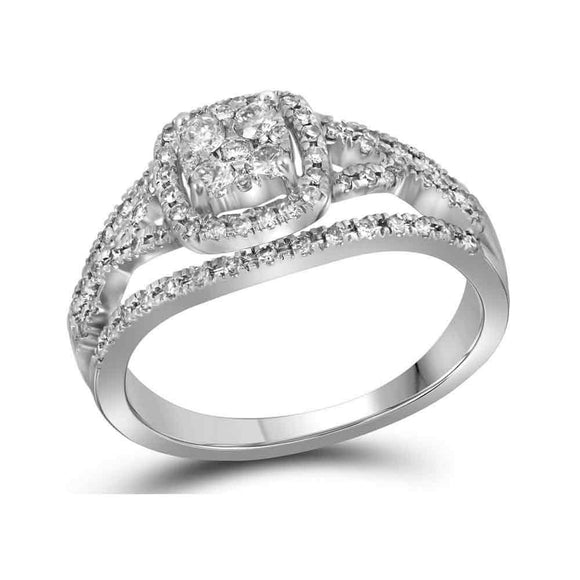 10kt White Gold Womens Round Diamond Square Cluster Ring 1/3 Cttw