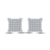 10kt White Gold Mens Round Diamond Square Earrings 1/4 Cttw