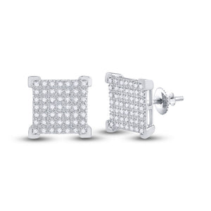 10kt White Gold Mens Round Diamond Square Earrings 1/4 Cttw