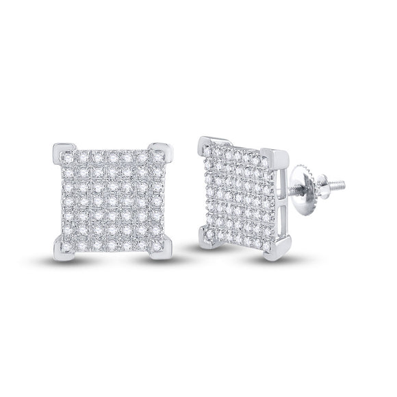 10kt White Gold Mens Round Diamond Square Earrings 1/4 Cttw