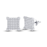 10kt White Gold Mens Round Diamond Square Earrings 1/4 Cttw
