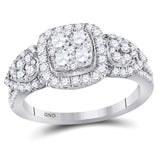 10kt White Gold Womens Round Diamond Square Halo Cluster Ring 1-1/4 Cttw