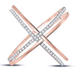 10kt Rose Gold Womens Round Diamond Crossover Band Ring 1/3 Cttw