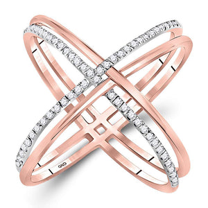 10kt Rose Gold Womens Round Diamond Crossover Band Ring 1/3 Cttw