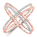 10kt Rose Gold Womens Round Diamond Crossover Band Ring 1/3 Cttw