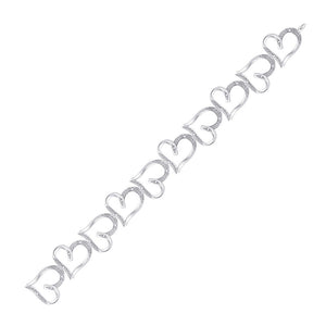 10kt White Gold Womens Round Diamond Heart Bangle Bracelet 1/8 Cttw