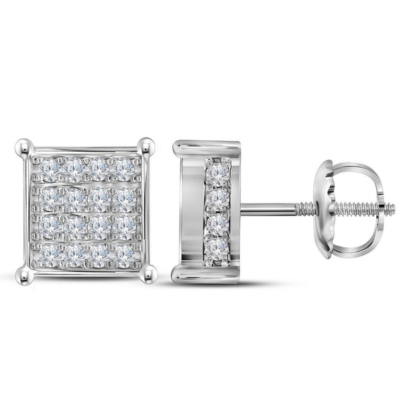 10kt White Gold Womens Round Diamond Square Cluster Earrings 3/4 Cttw