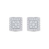 10kt White Gold Womens Round Diamond Square Cluster Stud Earrings 1/2 Cttw