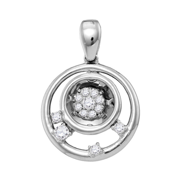 10kt White Gold Womens Round Diamond Circle Cluster Pendant 1/8 Cttw