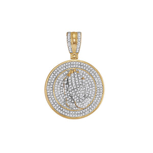 10kt Yellow Gold Mens Round Diamond Praying Prayer Hands Medallion Charm Pendant 7/8 Cttw