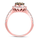 14kt Rose Gold Womens Round Brown Diamond Teardrop Cluster Ring 1 Cttw