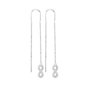 10kt White Gold Womens Round Diamond Infinity Threader Earrings 1/6 Cttw