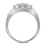 10kt White Gold Mens Round Diamond Ribbed Circle Cluster Ring 7/8 Cttw