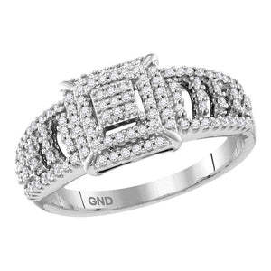 10kt White Gold Womens Round Diamond Square Cluster Ring 1/3 Cttw