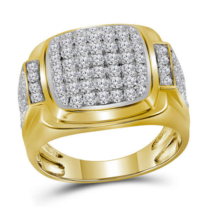 10kt Yellow Gold Mens Round Diamond Square Cluster Ring 2 Cttw