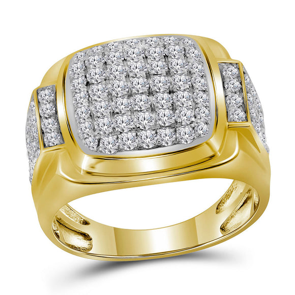 10kt Yellow Gold Mens Round Diamond Square Cluster Ring 2 Cttw
