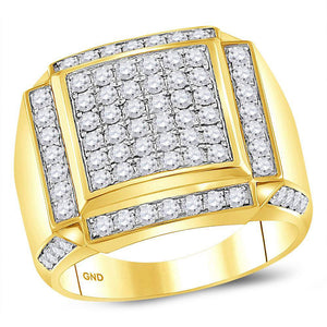 10kt Yellow Gold Mens Round Diamond Square Cluster Ring 2 Cttw