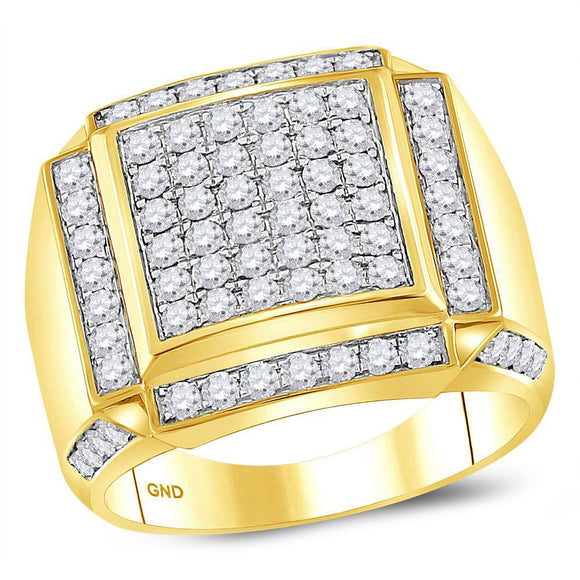 10kt Yellow Gold Mens Round Diamond Square Cluster Ring 2 Cttw