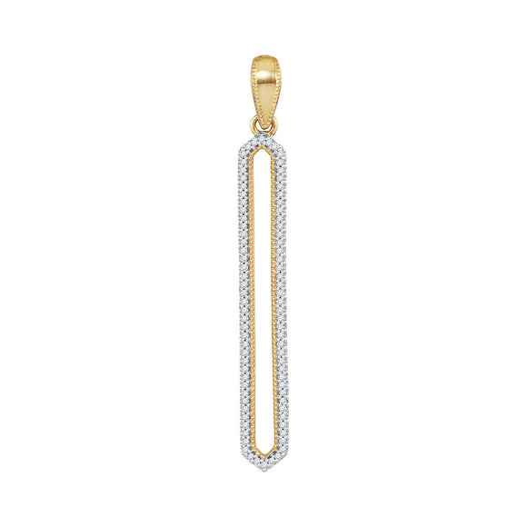 10kt Yellow Gold Womens Round Diamond Vertical Narrow Oval Outline Pendant 1/5 Cttw