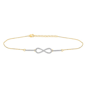 10kt Yellow Gold Womens Round Diamond Infinity Chain Bracelet 1/5 Cttw