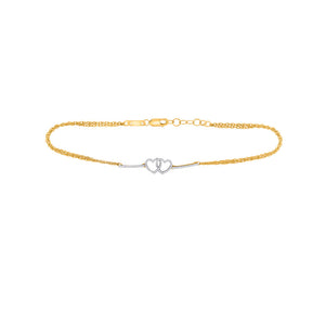 10kt Yellow Gold Womens Round Diamond Double Linked Heart Bracelet 1/5 Cttw