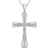 Sterling Silver Womens Round Diamond Cross Pendant 1/10 Cttw