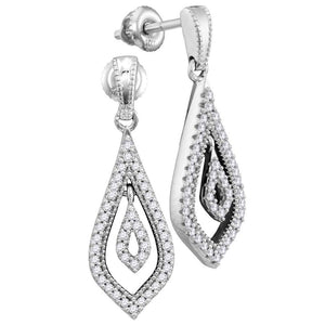 10kt White Gold Womens Round Diamond Teardrop Dangle Earrings 1/4 Cttw